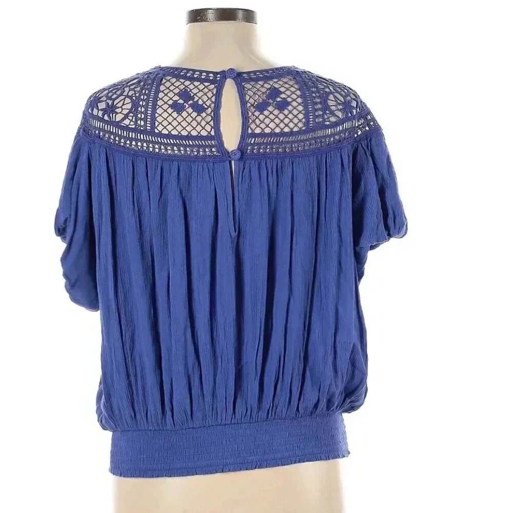 Free People Short Sleeve Crochet Shirt Size Large